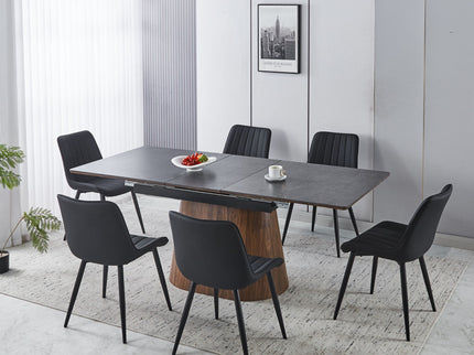 Extendable Dining Table With Cone Base And 6 Dining Chairs - Brown / Black