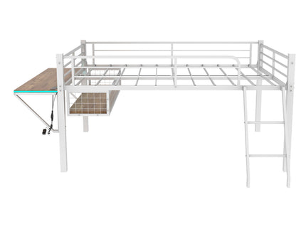 Loft Bed With Built In Desk, LED Light Strip