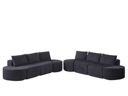 Modular Sectional Sofa With 6 Pillows And 4 Curved Footstools For Living Rooms - Black