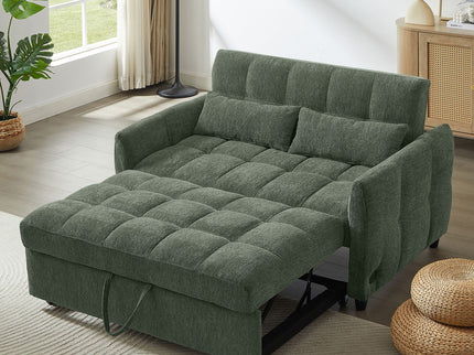 Loveseat Sofa Pull-Out Bed With Adjustable Backrest, 3 USB Ports And 2 Lumbar Pillows For Living Room