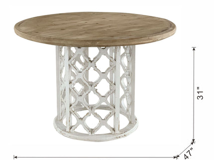 Round Wooden Dining Table With Ornate Cut Out Base - Brown / Antique White
