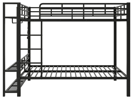 Bunk Bed With Storage Shelves, Clothes Hooks, LED Light