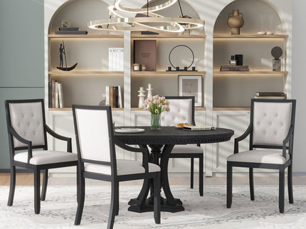 5 Piece Dining Set Extendable Round Table And 4 Chairs - Black / Oak