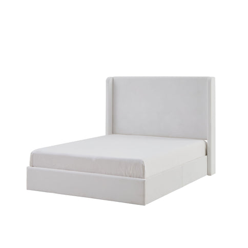Carmen - King Size Upholstered Wingback Bed - White