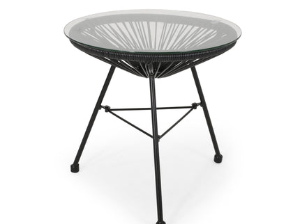 Nusa - Modern Rattan Side Table With Tempered Glass Top