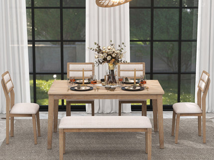 6 Piece Dining Set, Upholstered Chairs And Bench
