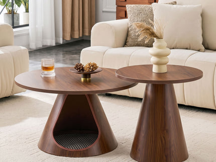Nesting Coffee Table With Integrated Cat Cave Bed (Set of 2) - Walnut