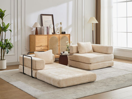Convertible Floor Sofa Bed With Pillow Back Support Armrest