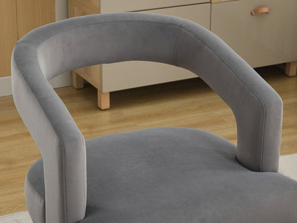 Wide Modern Barrel Open Back Upholstered Accent Chair With Weathered Solid Wood Legs