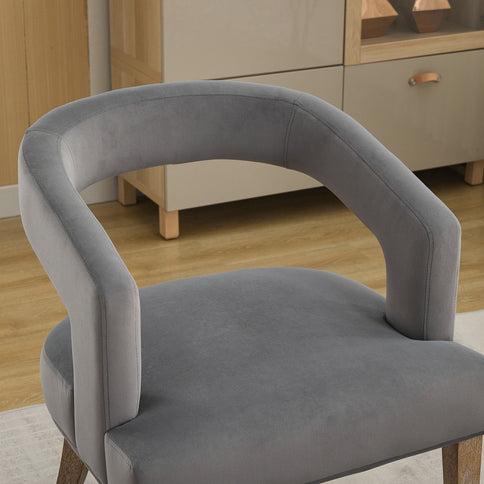 Wide Modern Barrel Open Back Upholstered Accent Chair With Weathered Solid Wood Legs
