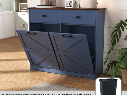 Double Tilt Out Trash Cabinet With Hideaway Drawer And Barn Door Style