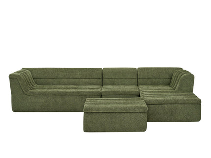 U-Shaped Modular Sectional Sofa With Chaise And Movable Ottoman With Wave-Shaped Armrest