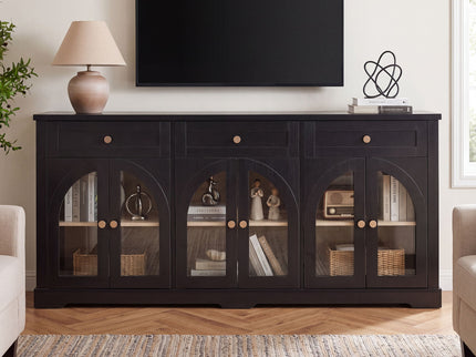 Sideboard Cabinet With 3 Drawers And 6 Arched Glass Doors