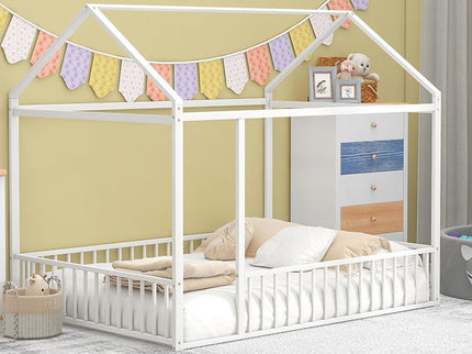 Metal Bed House Bed Frame With Fence