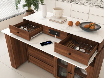 Kitchen Island With Extendable & Rotating Table