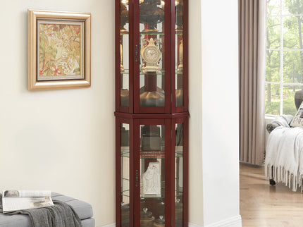 Corner Curio Cabinet With Lights, Adjustable Tempered Glass Shelves, Mirrored Back, Display Cabinet (E26 Light Bulb Not Included)