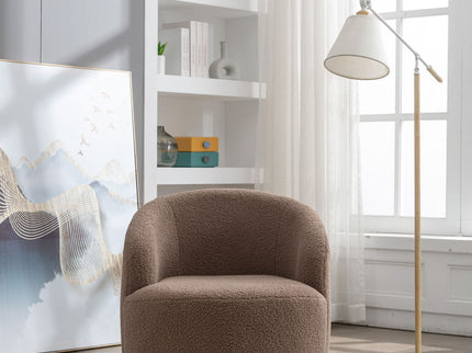 Teddy Fabric Swivel Accent Armchair Barrel Chair With Powder Coating Metal Ring