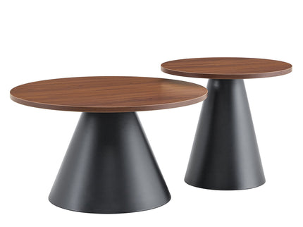 Nesting Coffee Table, Adjustable Foot Pads For Living Room (Set of 2) - Walnut / Black