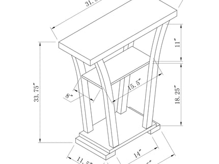 2 Shelf Console Table With V Shape Design - Brown