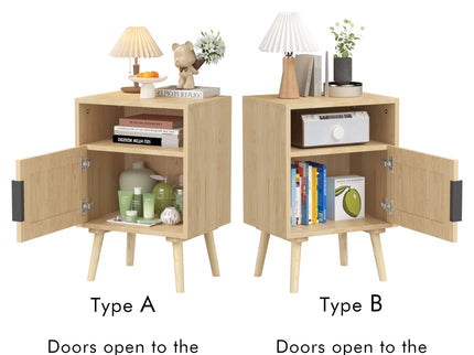 Nightstand, Side Table With Door And Open Shelf For Bedroom - Oak
