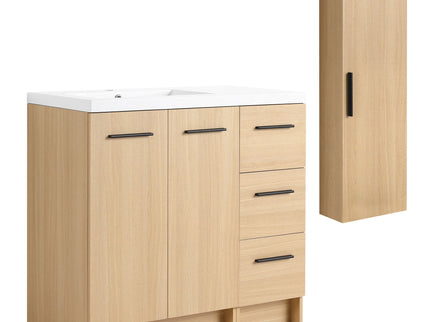 Freestanding Bathroom Vanity Set With Tall Linen Cabinet, 3 Drawers And Large Storage, Single Sink
