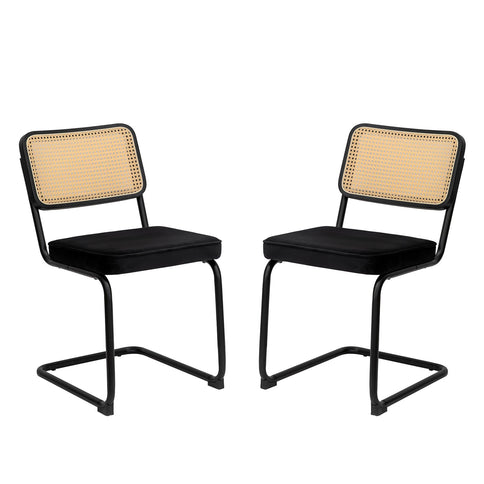Rattan Side Accent Dining Chairs With Painted Legs (Set of 2)