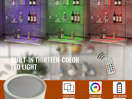 Modern Display Cabinet With LED Lights, Transparent Tempered Glass 2 Door Storage Case With 3 Shelves
