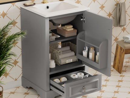 Bathroom Vanity With Sink, Soft Close Door, Adjustable U-Shaped Shelf