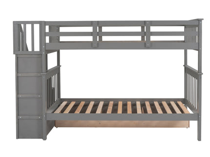 Stairway Bunk Bed With Storage And Guard Rail For Bedroom