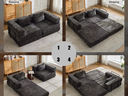 Convertible Floor Sofa Bed With Pillow Back Support Armrest