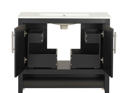 36" Bathroom Vanity With Sink, Frame Cabinet With Doors And Drawers - Black