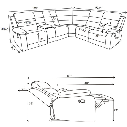 Aaron - 3 Piece Upholstered Sectional - Smoke