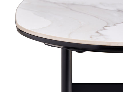 Modern Rectangular Rock Plate Coffee Table Open Space Design Golden Metal Frame Minimalist Living Room Center Table For Lounge Office - Black White