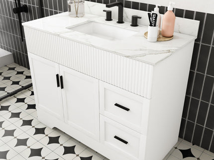 Bathroom Vanity Set, Fluted Cabinet With Soft Close Doors & Drawers, 3 Faucet Holes, Sink Included - White