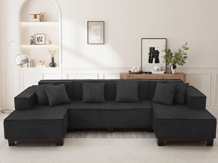 U-Shaped Sectional Sofa With RGB LED Light Strip And 6 Pillows