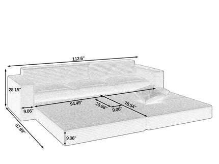 Modern Minimalist L Shape Modular Sectional Sofa, Couch