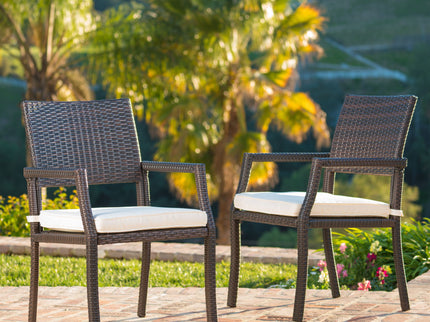 Outdoor Wicker Dining Chair With Water Resistant Cushions (Set of 2) - White / Brown