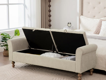 Napped Storage Bench With Rolled Armrest - Griege