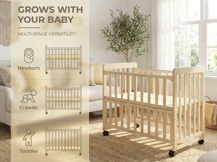 Portable Bedside Bassinet With 3 Heights, Mini Crib For Newborns - Natural Wood