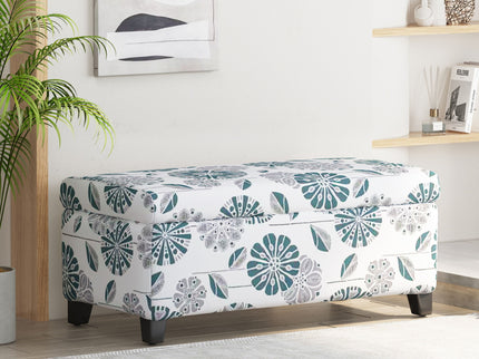 Luxury Storage Ottoman With Floral Patterned Fabric, Soft-Close Hinges, Multi Functional