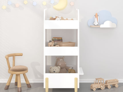 Bear Shaped Bookshelf With Chalkboard Side, 3 Tier Storage Organizer For Playroom - White