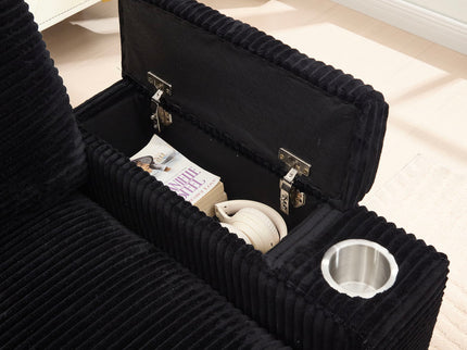 Convertible Sectional Sofa Bed Set With Armrest Storage, Cup Holder, USB - Black