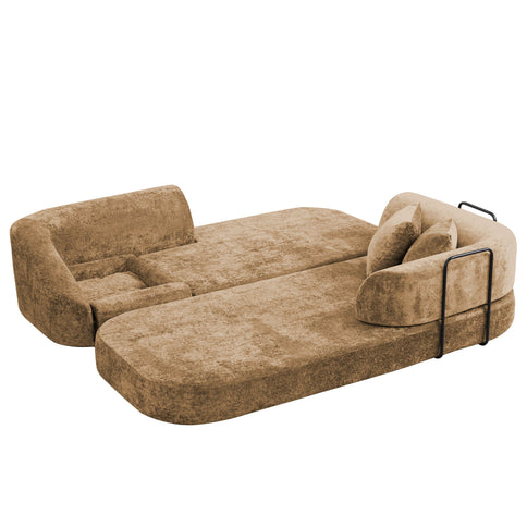 3 Seater Sofa With Built In Pet Bed Nook, Curved Design And 2 Throw Pillows