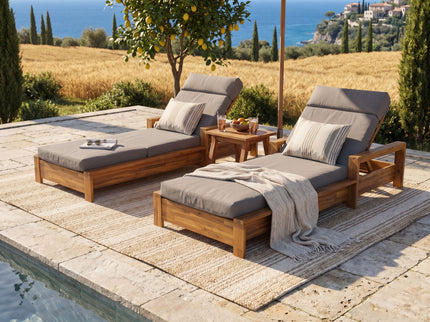 Chaise Lounge Set With 4 Fold Cushion And Built In Headrest, 3 Position Adjustable