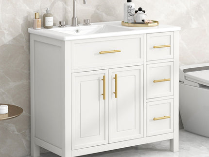 Modern Bathroom Vanity With Sink Top, 2 Doors And 3 Drawers