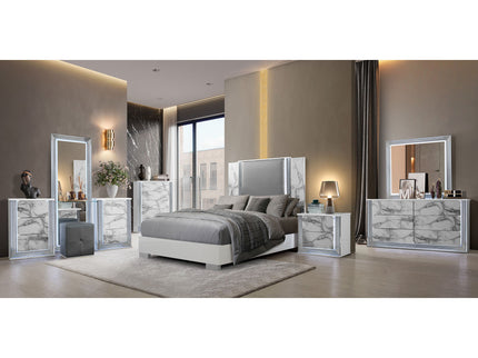 Moon - Marble Nightstand With LED - White