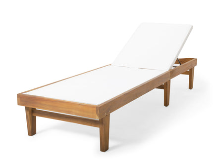 Outdoor Chaise Lounge With Acacia Wood Frame - White / Teak