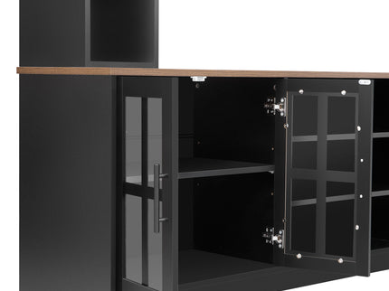 Wall Unit Entertainment Center With Bookshelves For TVs Up To 80", Tempered Glass Doors And Adjustable Shelves
