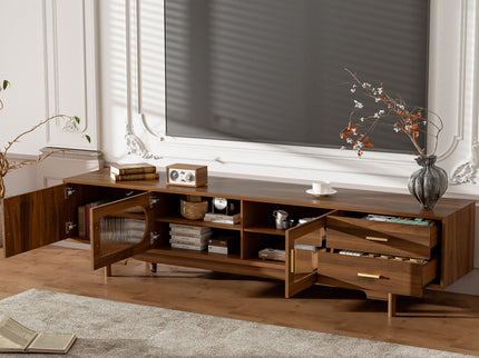 Modern TV Stand With Fluted Glass Doors & 2 Drawers