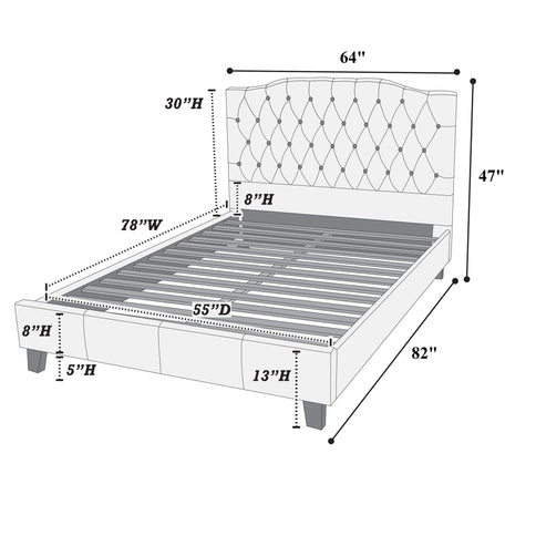 Modern Bed Frame With Tufted Upholstered Headboard